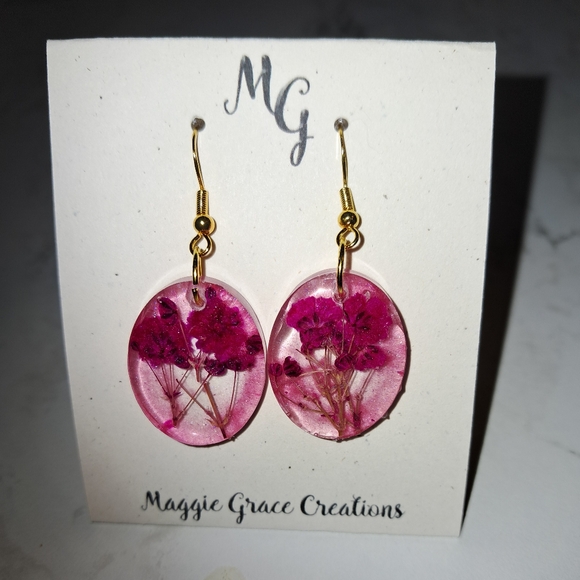 Handmade Pink Floral Earrings - Picture 1 of 1